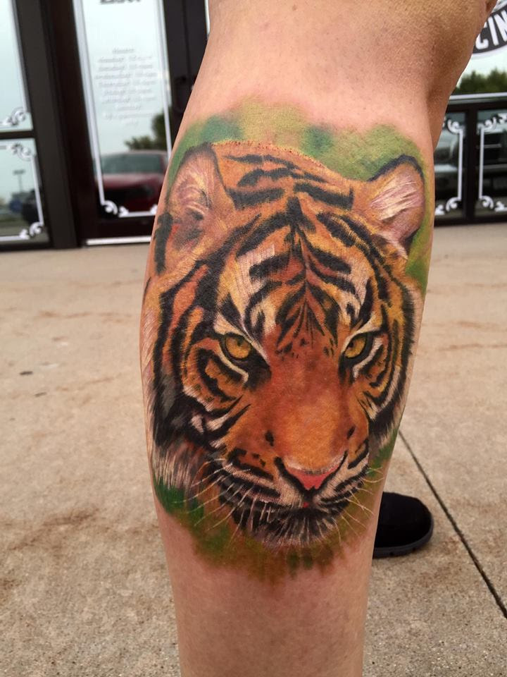 Realistic color tiger tattoo by Tyler of Neon Dragon in Cedar Rapids, Iowa